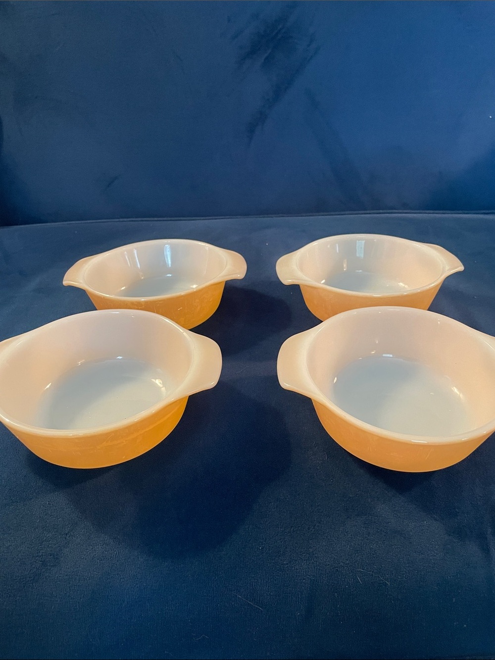 Vintage Anchor Hocking Fire-King Peach Luster Casserole dishes. Set of 4. 8 oz.